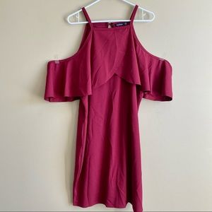 BooHoo Plus Size Wine Cold Shoulder Dress
